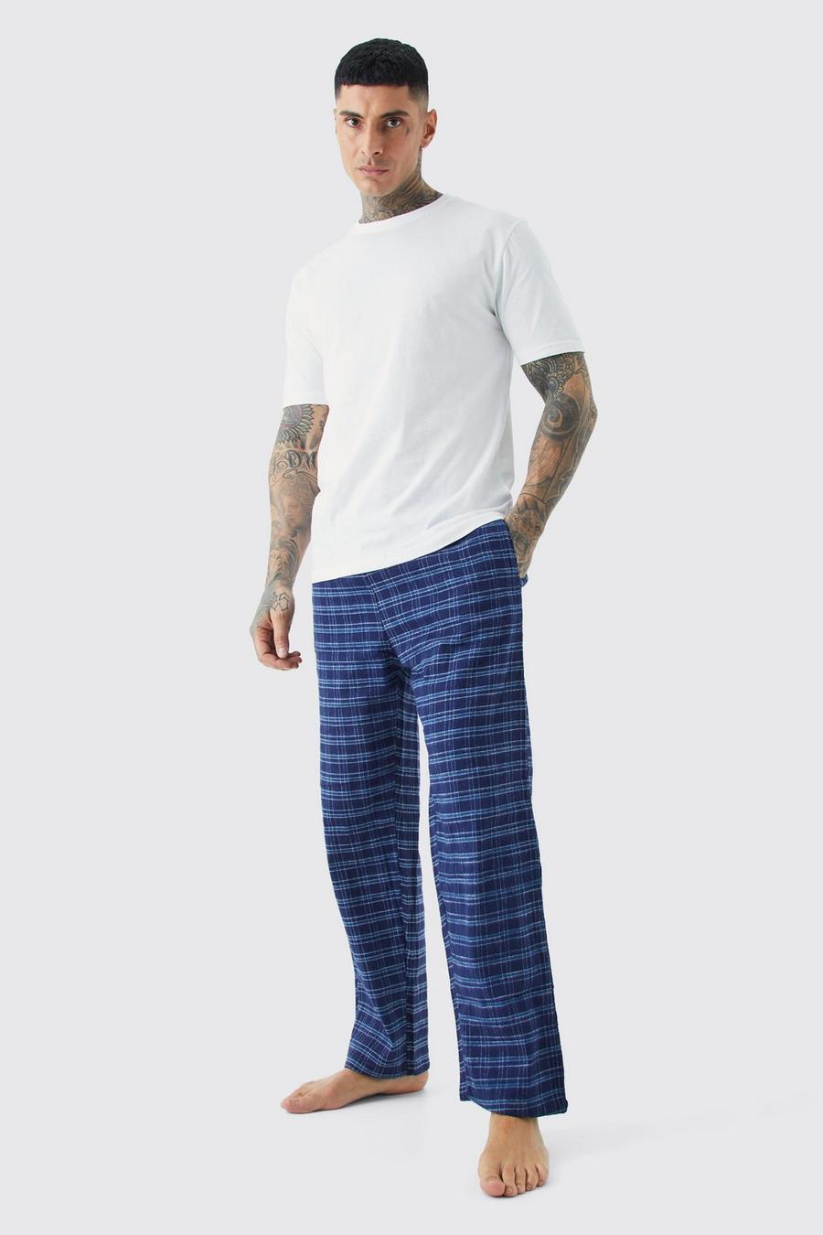 Navy Tall Geruite Pyjama Broek En T-Shirt Set image number 1