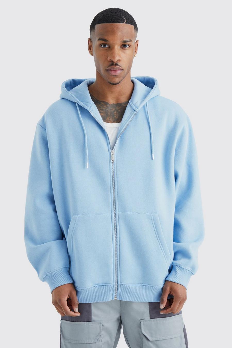 Pastel blue Oversize hoodie med dragkedja image number 1