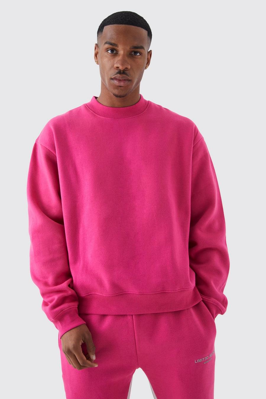 Bright pink Oversized Boxy  Extended Neck Sweatshirt 