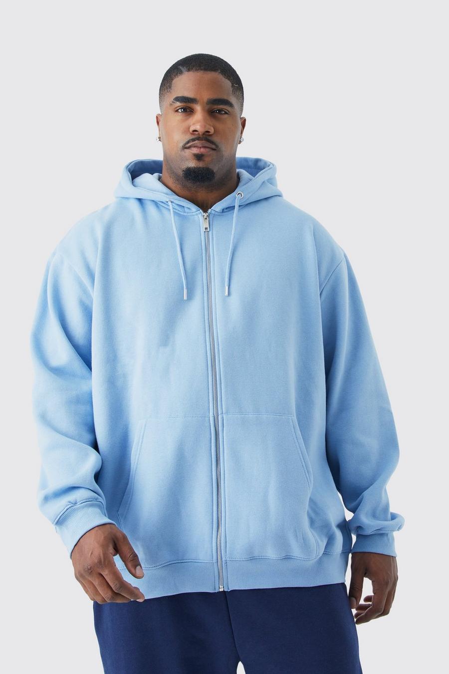 Pastel blue azul Plus Oversized Zip Through Hoodie