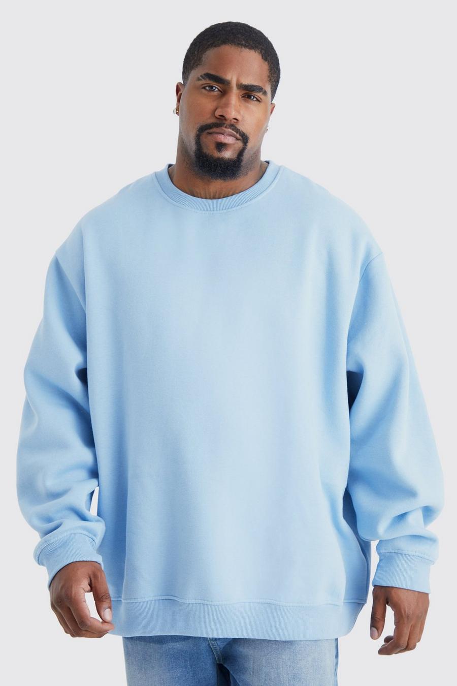 Pastel blue Plus Oversize sweatshirt med rund hals image number 1