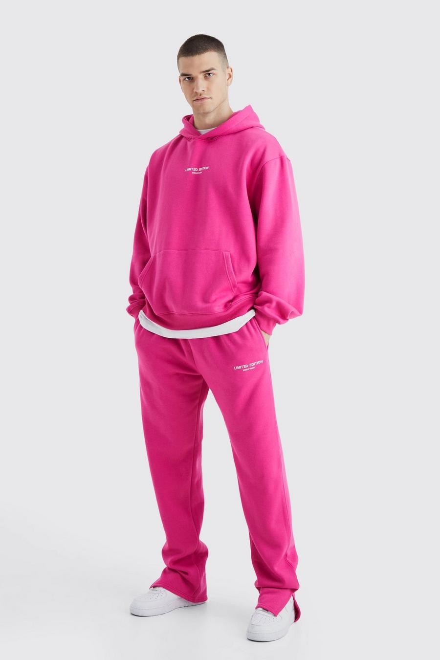 Tall kastiger Oversize Limited Trainingsanzug mit Kapuze, Bright pink image number 1