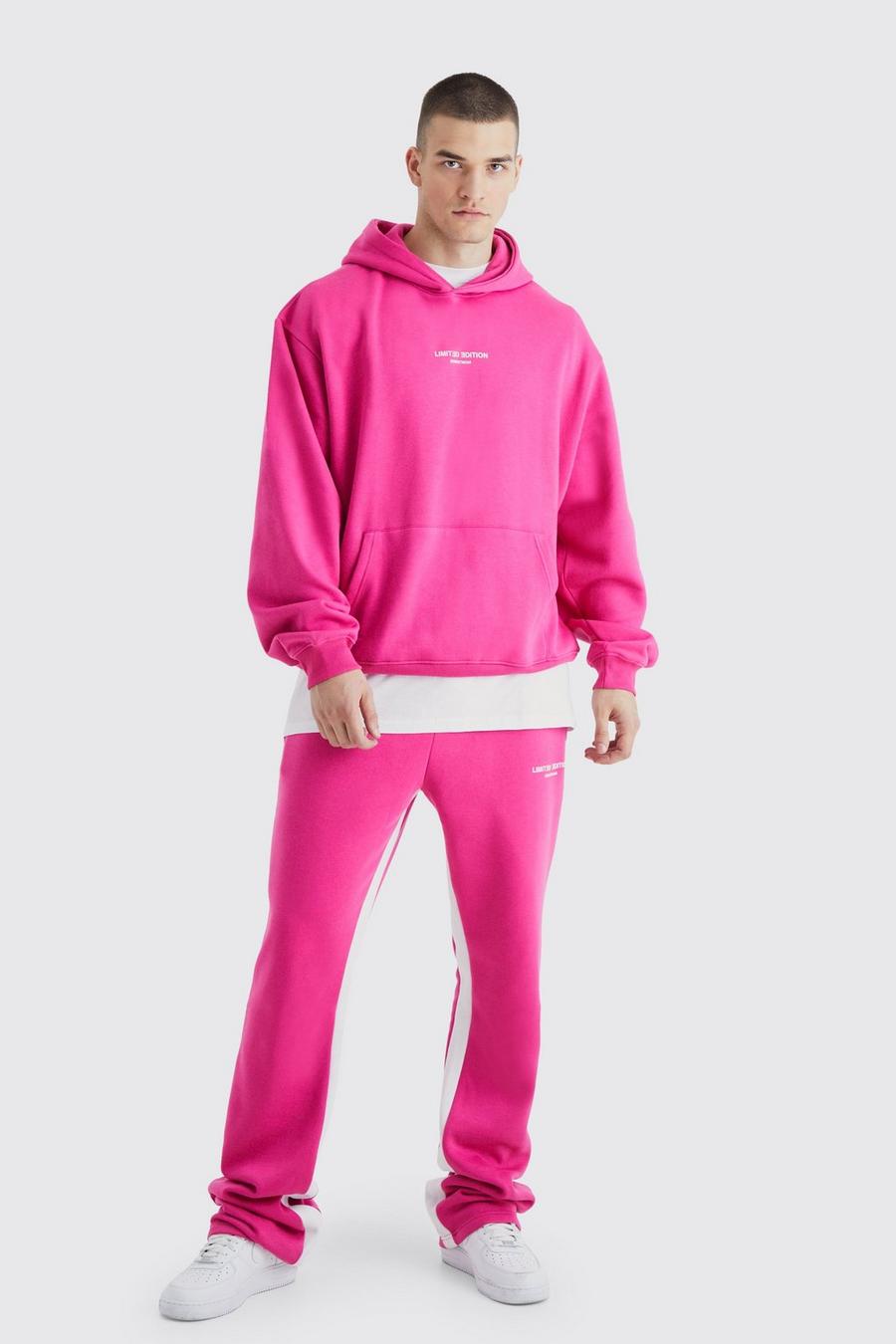 Tall kastiger Oversize Limited Trainingsanzug mit Kapuze, Bright pink