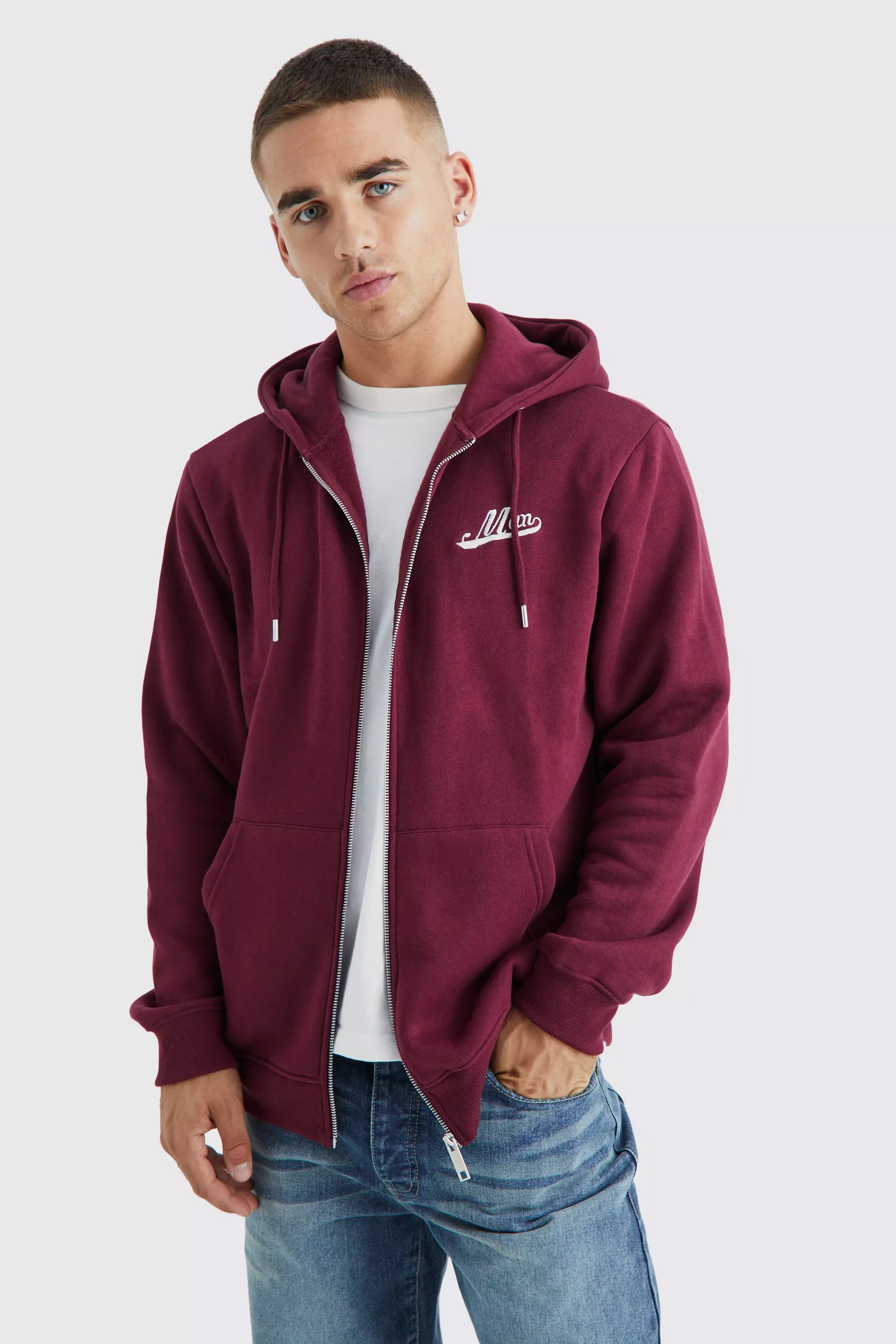 Burgundy Man Core Zip Through Hoodie alternative image