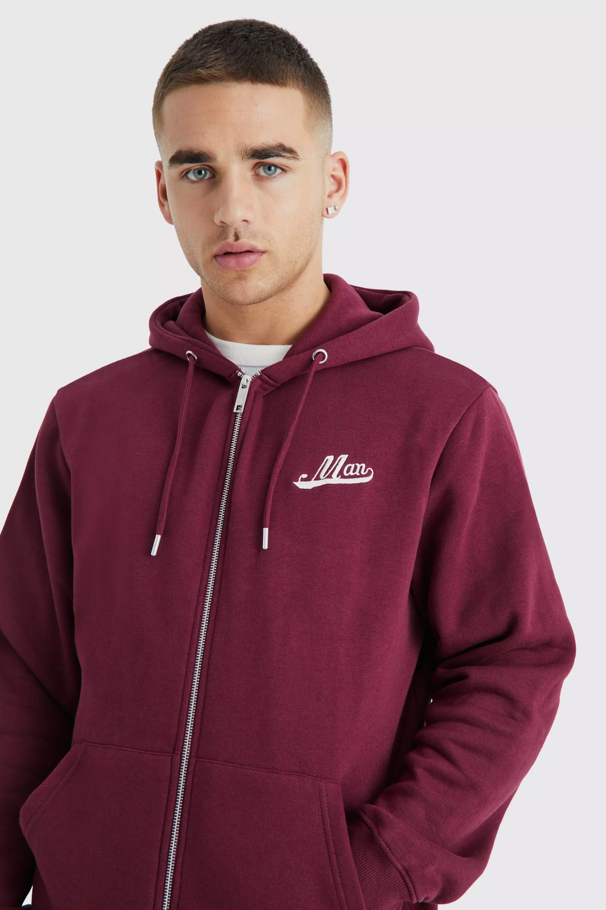 Burgundy Man Core Zip Through Hoodie alternative image