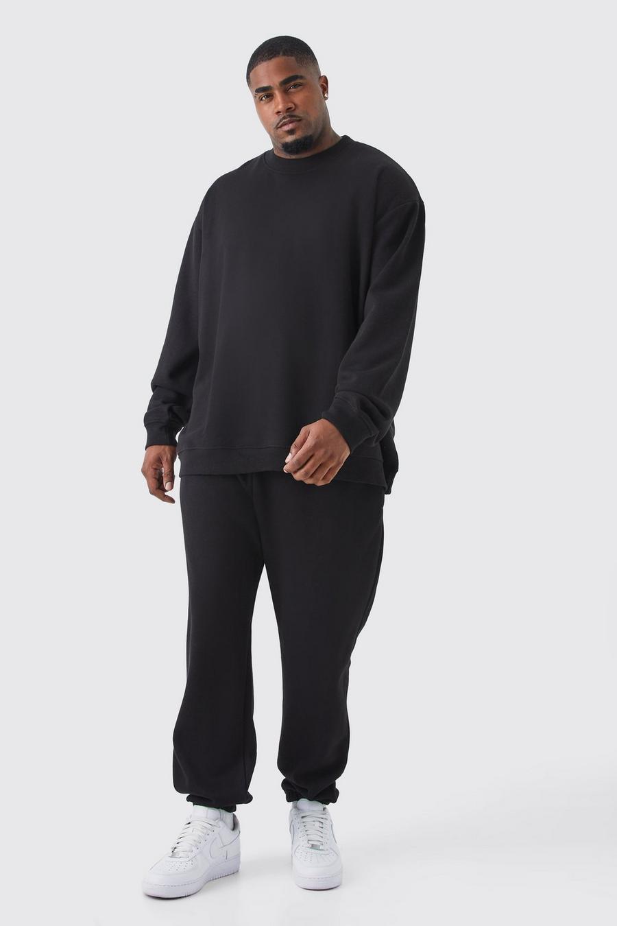 Black Plus Oversize träningsoverall med sweatshirt image number 1