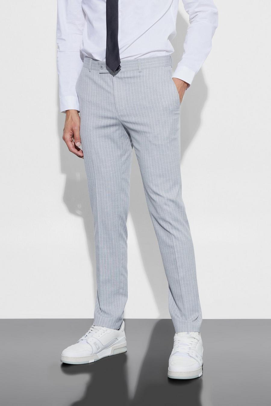 Pantaloni Skinny Fit a righe verticali, Light grey image number 1