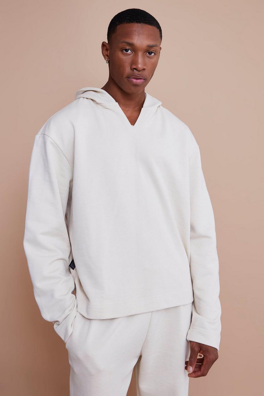 Ecru Oversize hoodie i boxig modell med V-ringning image number 1