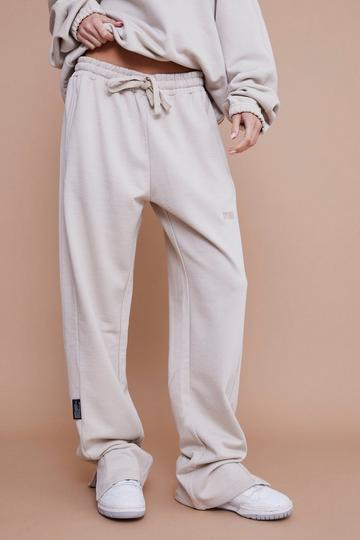 Stone Beige Regular Fit Split Hem Heavyweight Jogger