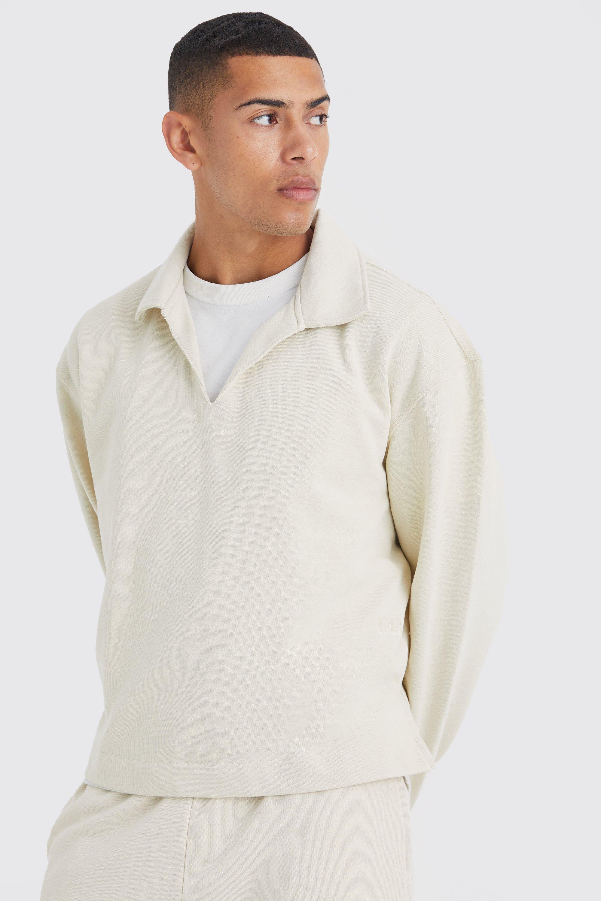 QUARTER-ZIP POLO SWEATSHIRT WITH MATCHING COLLAR - Ecru