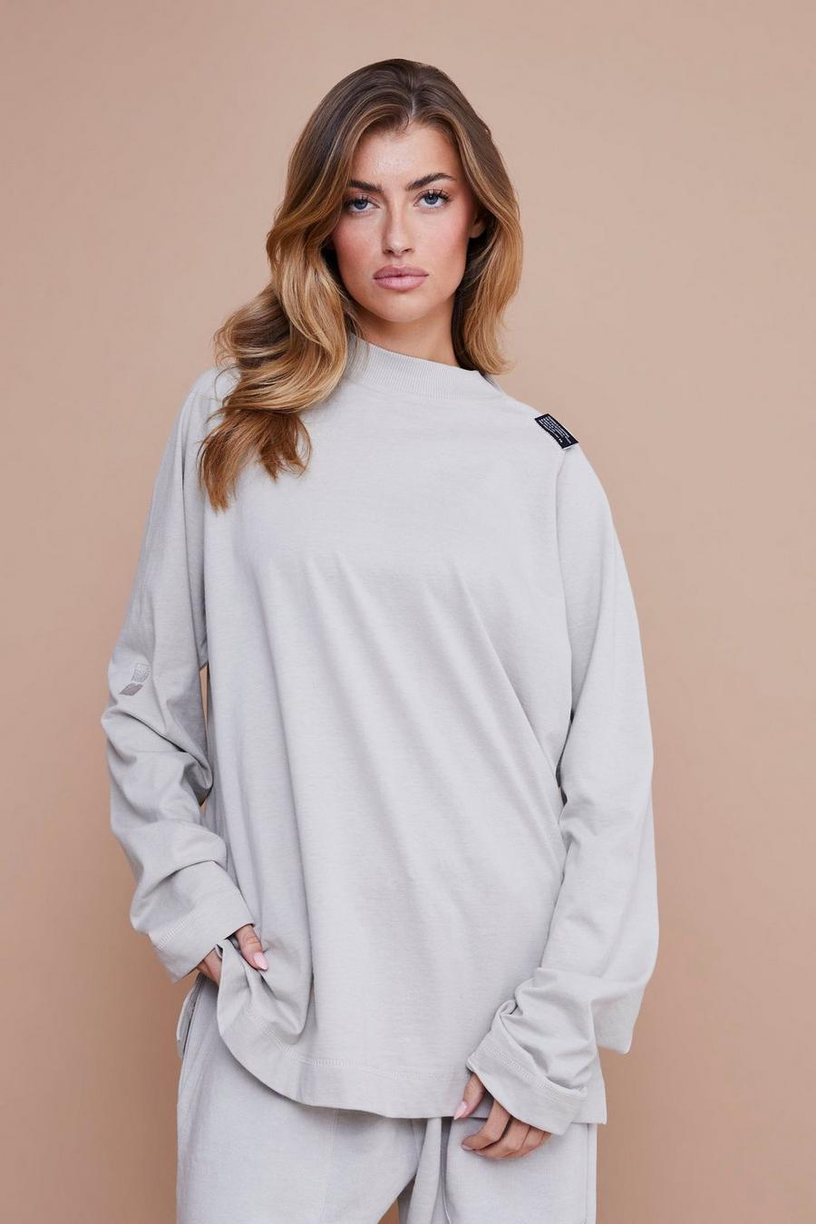 Taupe Oversized Long Sleeve Extended Neck T-shirt image number 1