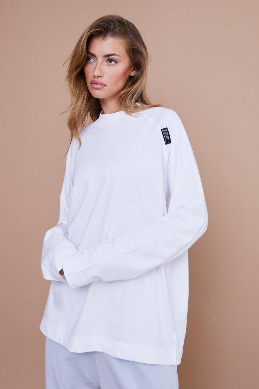 White Oversized Long Sleeve Extended Neck T-shirt Classic image number 1
