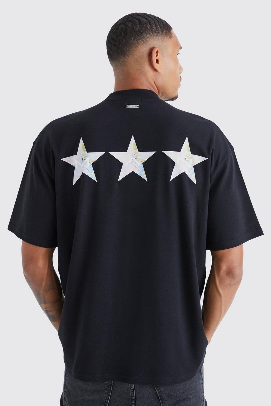 Black Tall Oversized Verweven Sterren T-Shirt Met Print