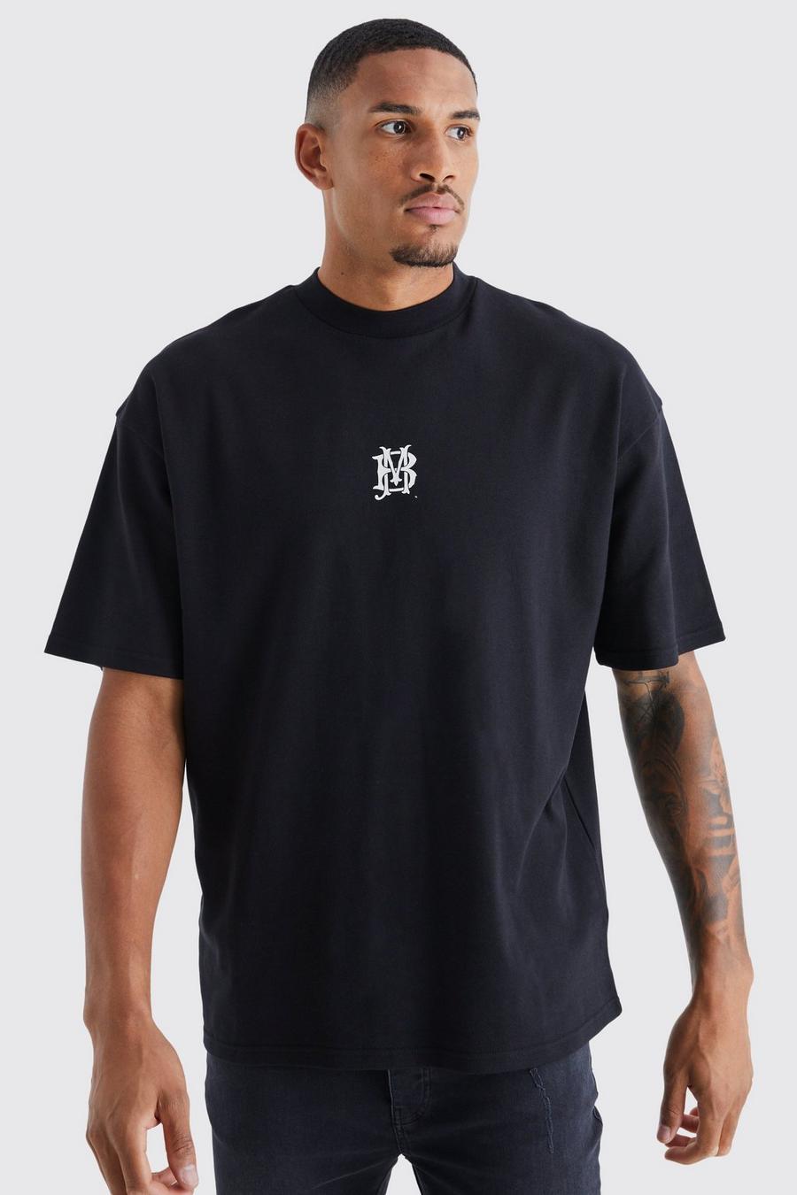 Camiseta Tall oversize con estampado gráfico Elite entrelazado, Black negro