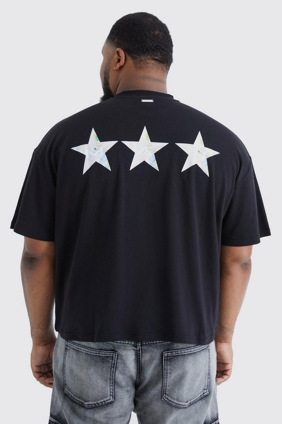 Black Plus Oversized Verweven Sterren T-Shirt Met Print