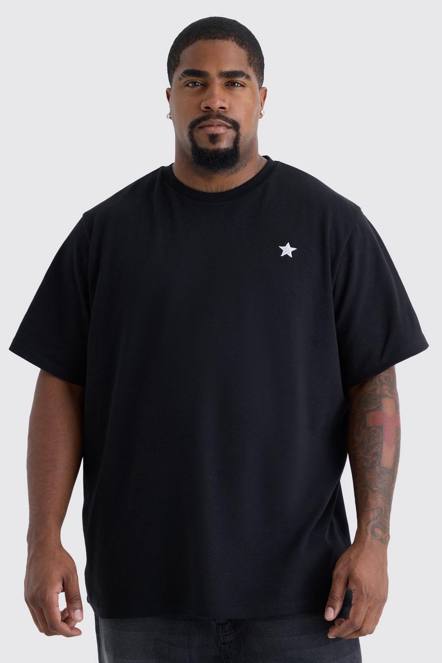 Black Plus Verweven Sterren T-Shirt Met Print
