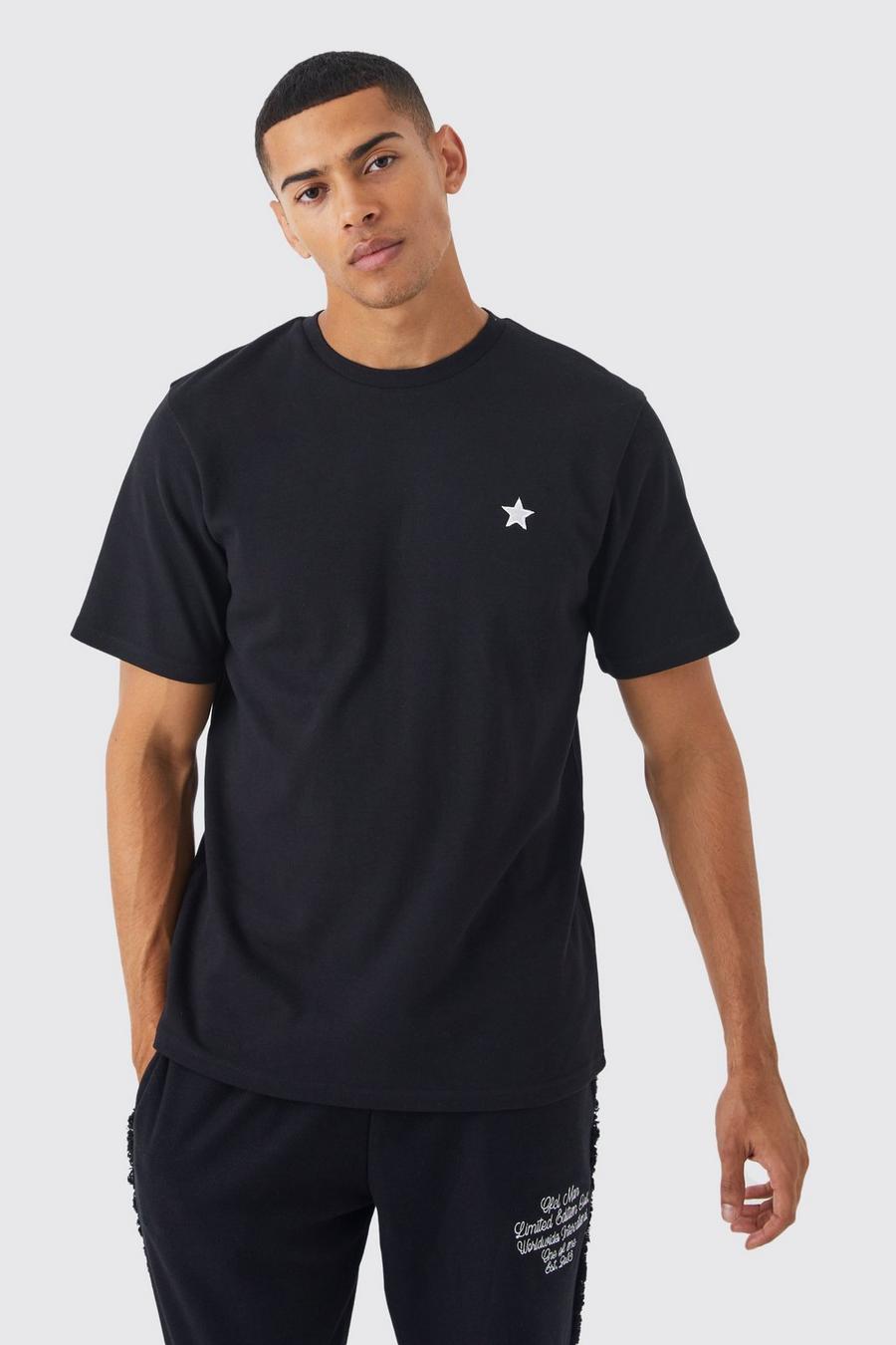 Black Verweven Sterren T-Shirt Met Print