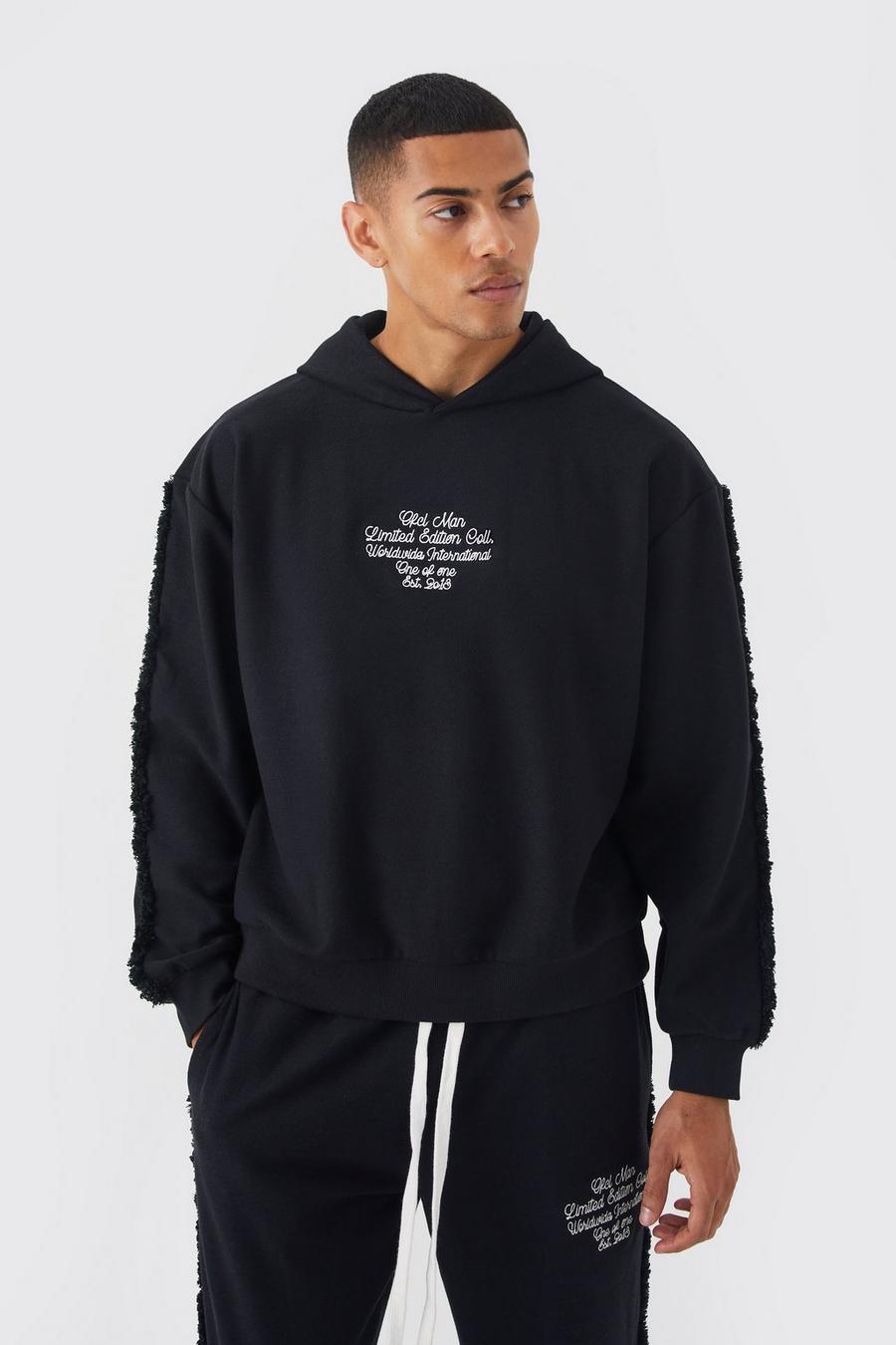 Black Boxig hoodie med fransar image number 1