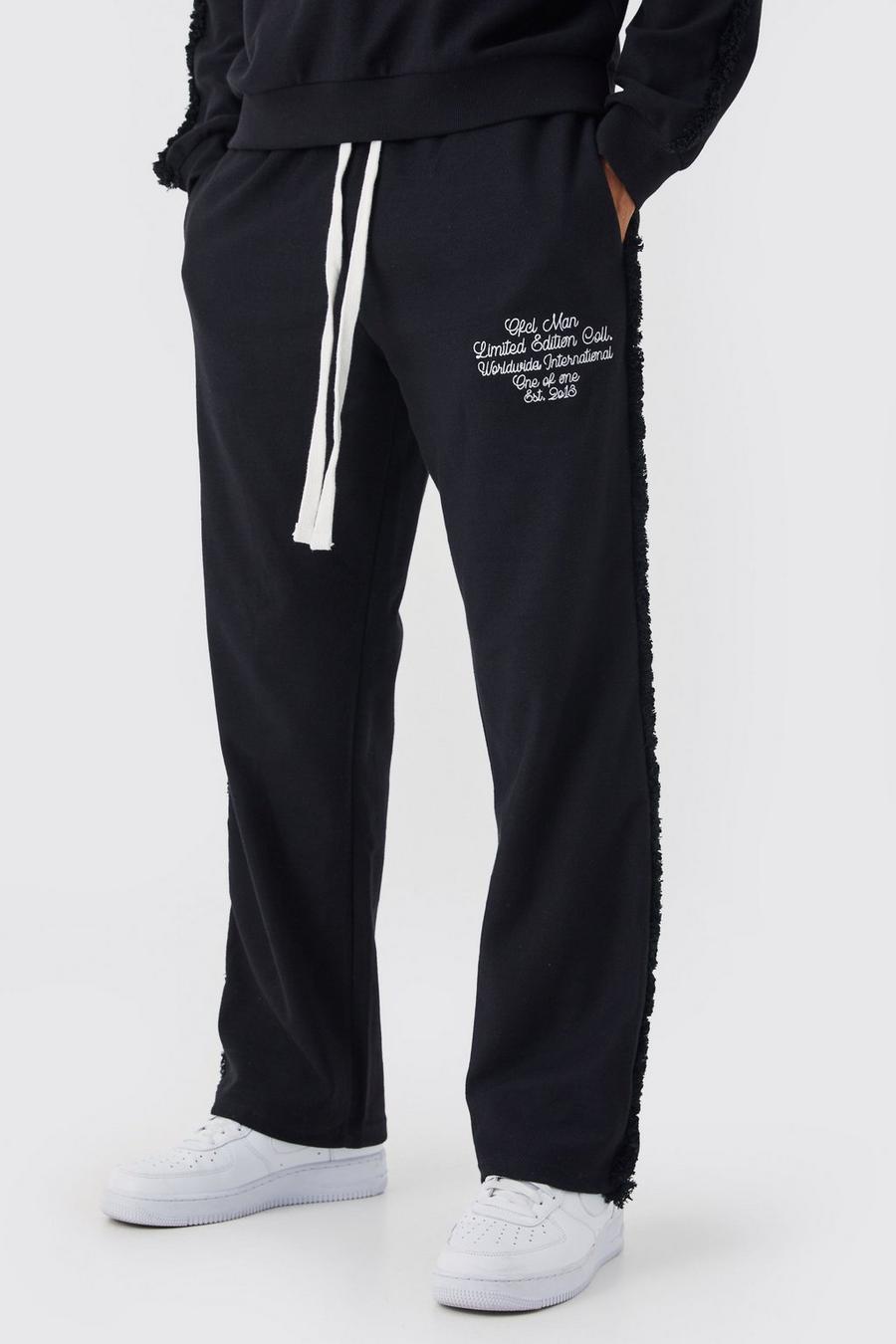 Pantalón deportivo holgado de tela rizo con flecos, Black image number 1