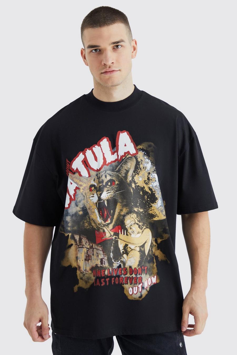Black Tall Cataula Oversize t-shirt med tryck image number 1