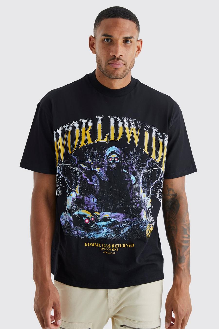 Tall Oversize T-Shirt mit reflektierendem Print, Black