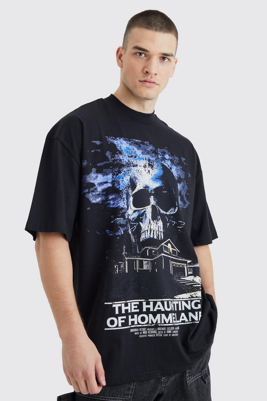 Black Tall Oversized Glow In Dark T-Shirt Met Print