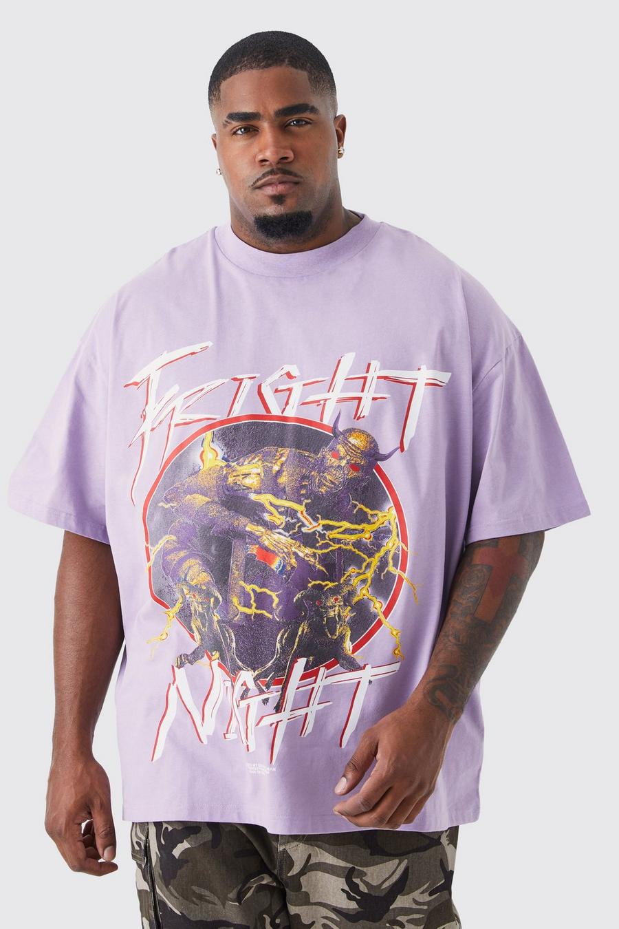 Plus Oversize T-Shirt mit Fright Night Print, Lilac purple