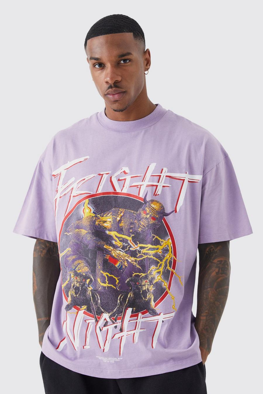 Lilac purple Oversized Fright Club Graphic T-shirt image number 1