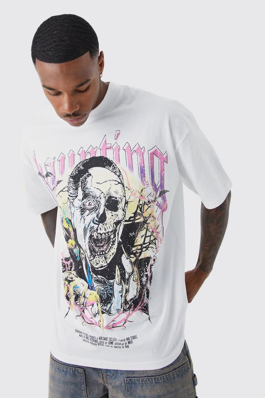 Ecru Haunting Oversize t-shirt med grafiskt tryck image number 1
