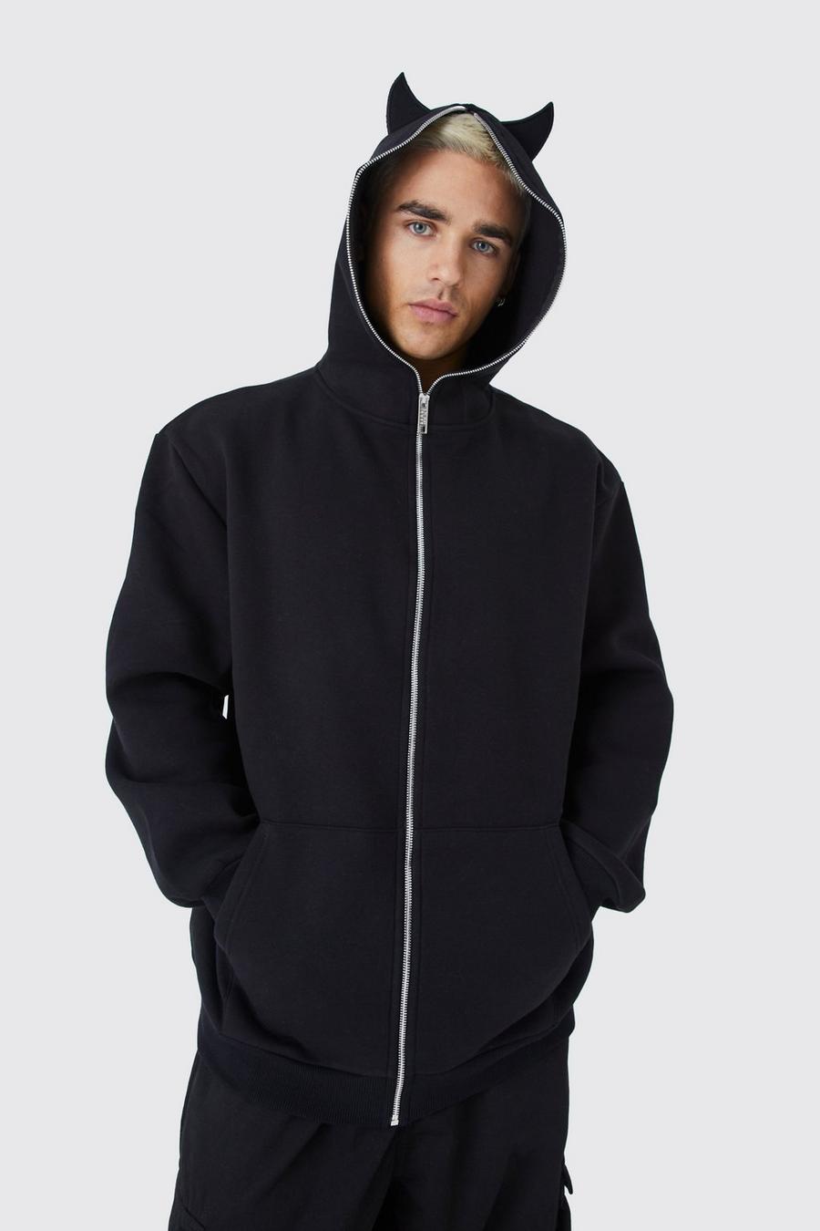 Black Oversize hoodie med djävulshorn