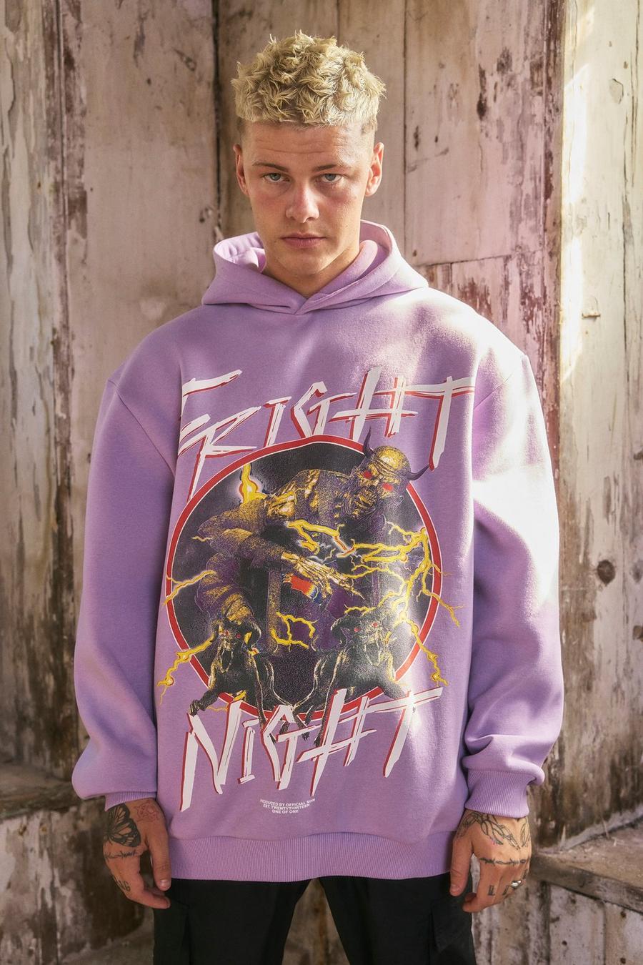 Oversize Hoodie mit Fright Club Print, Lilac image number 1