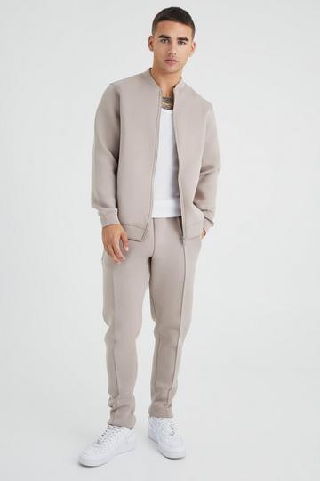 Regular Fit Bonded Scuba Bomber Jacket & Jogger taupe