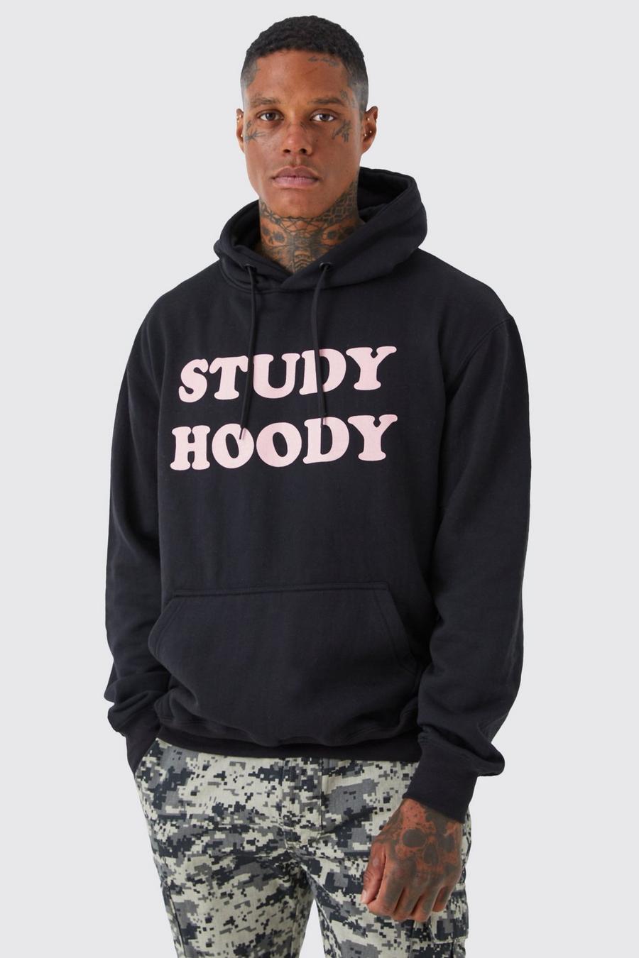 Black Oversized Student Slogan Hoodie