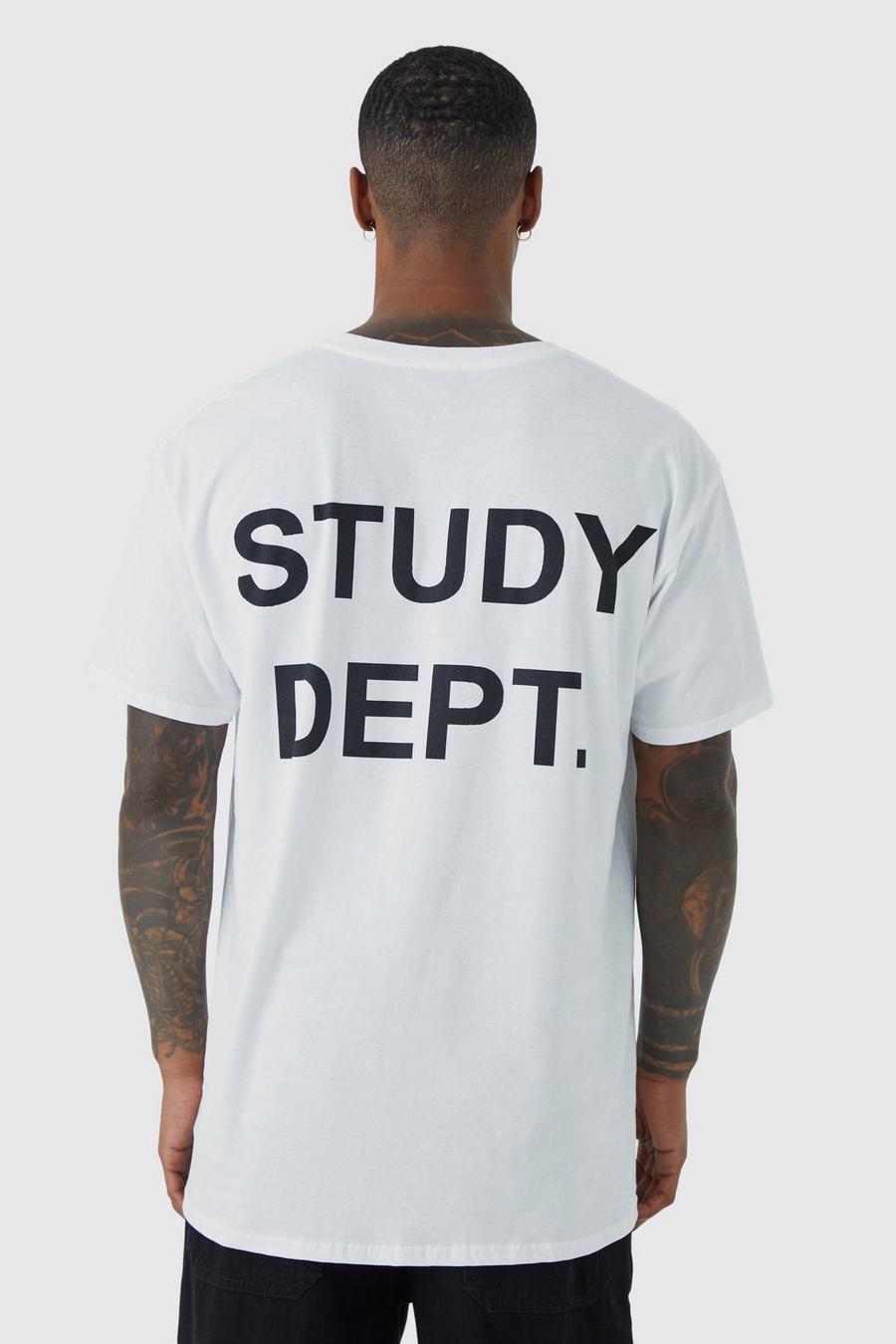 White Oversized Student T-Shirt Met Tekst image number 1