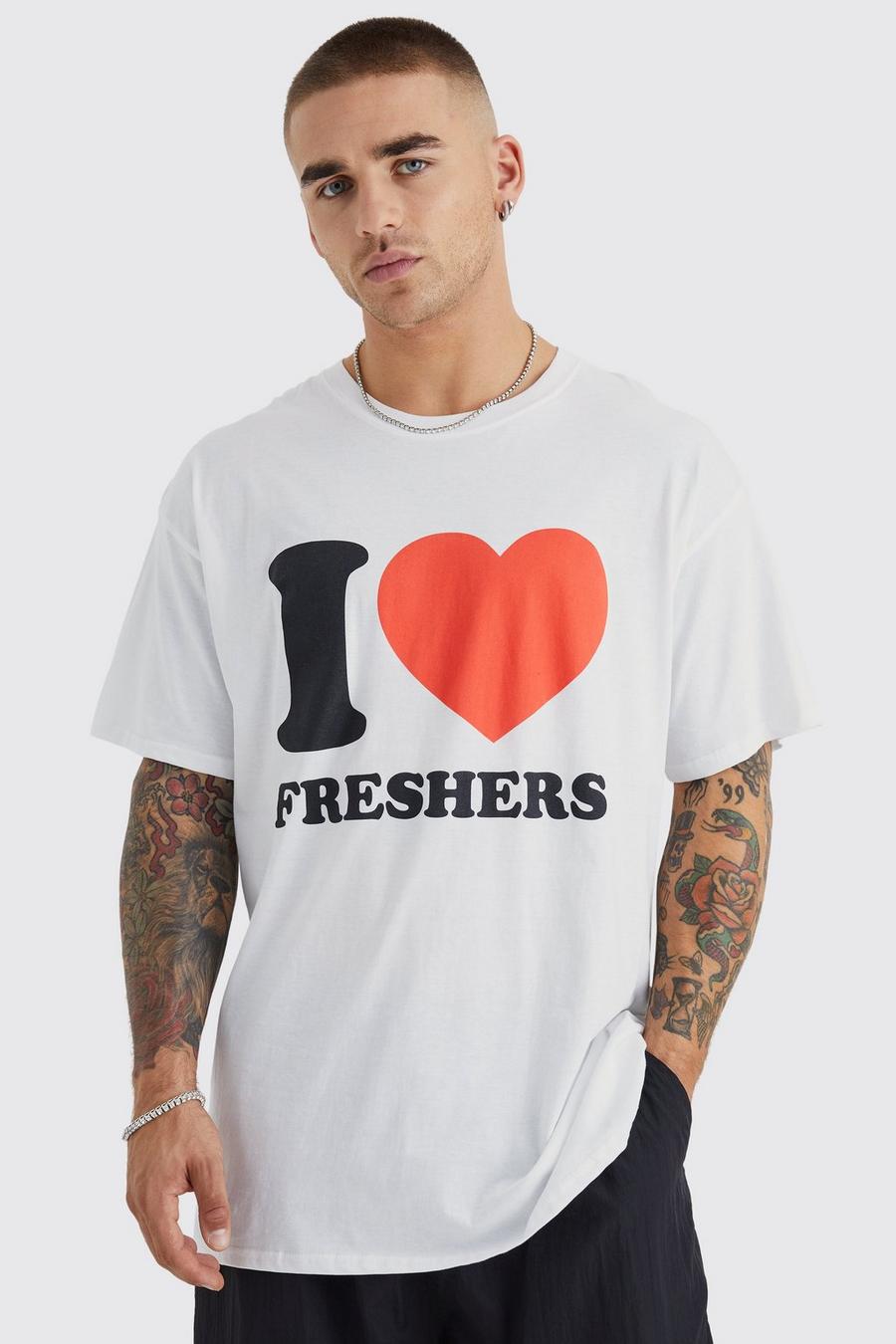 T-shirt oversize à slogan I Love Freshers, White image number 1