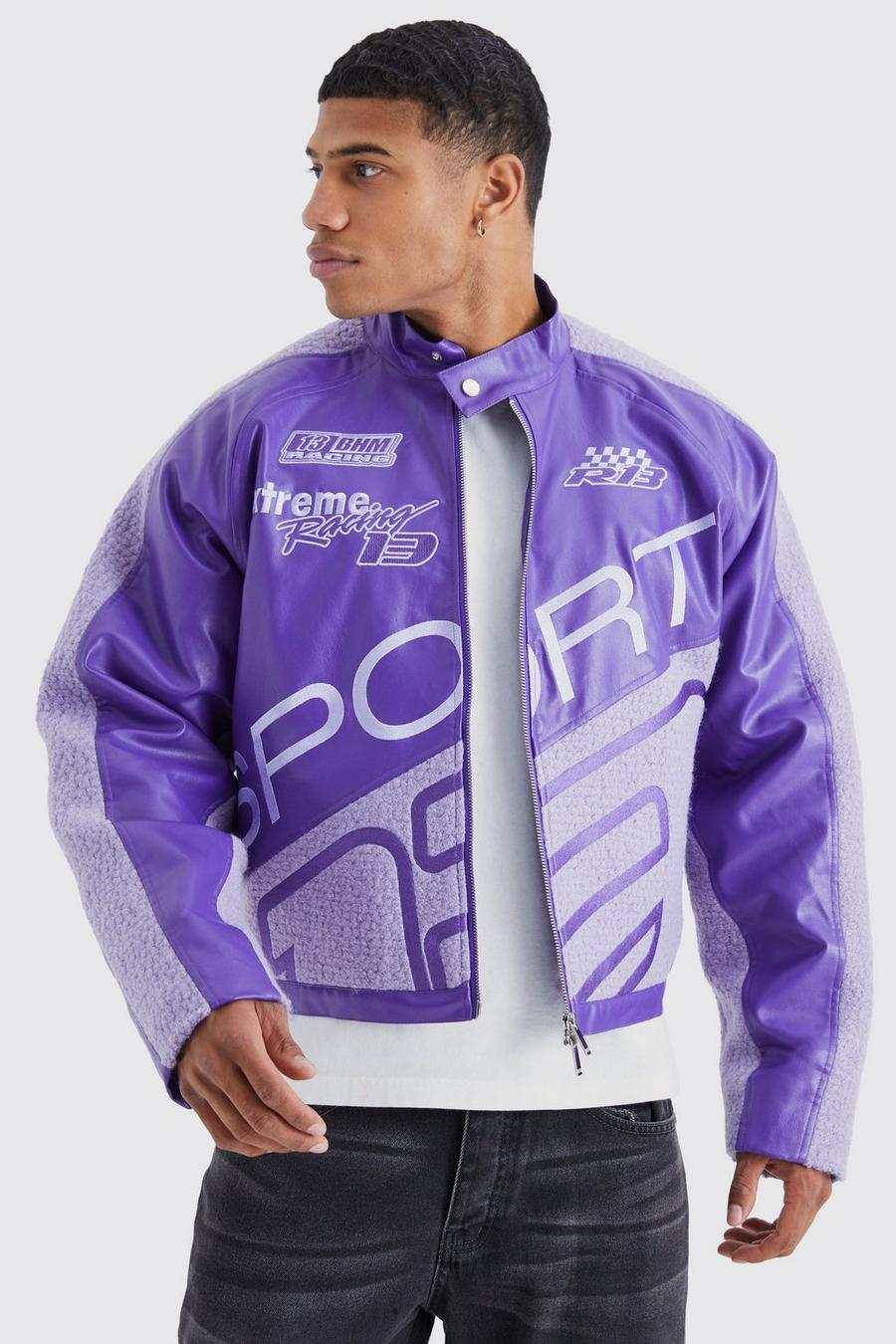 Veste biker en simili à boucle, Purple image number 1