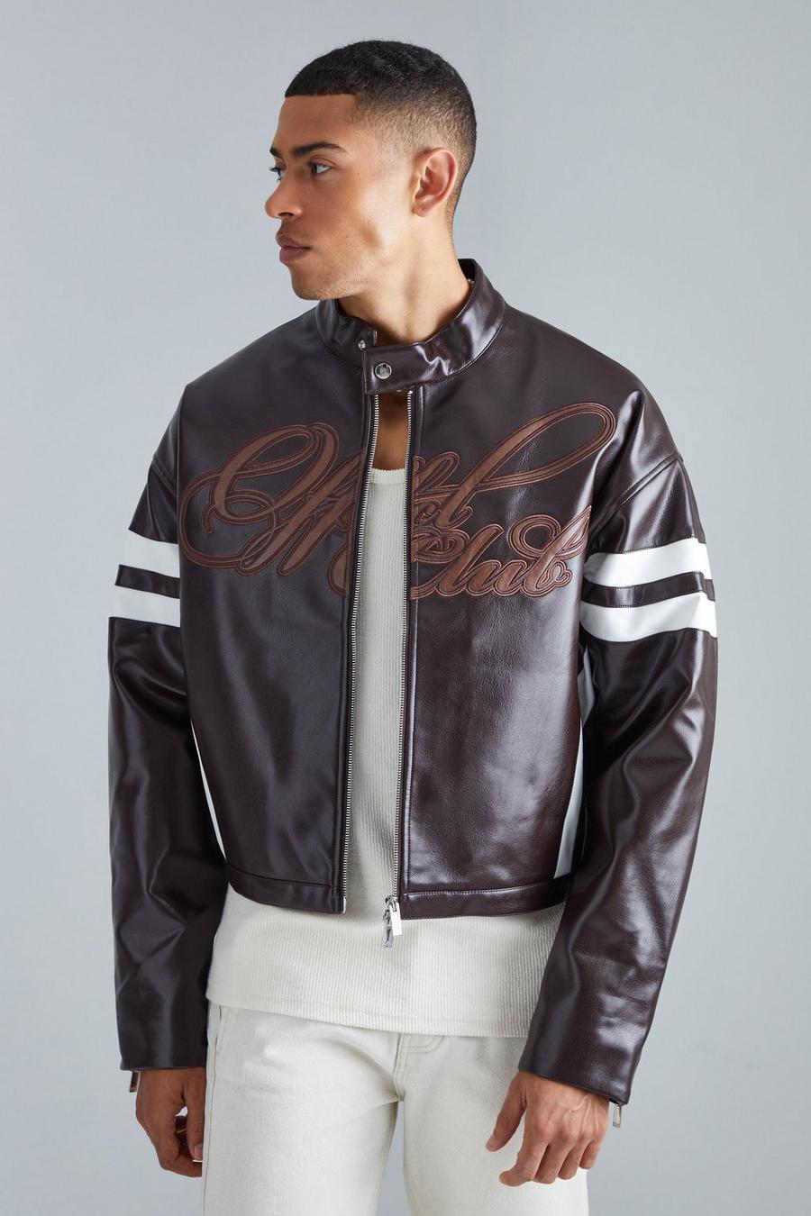 Brown Boxy Washed Pu Contrast Stripe Bomber image number 1