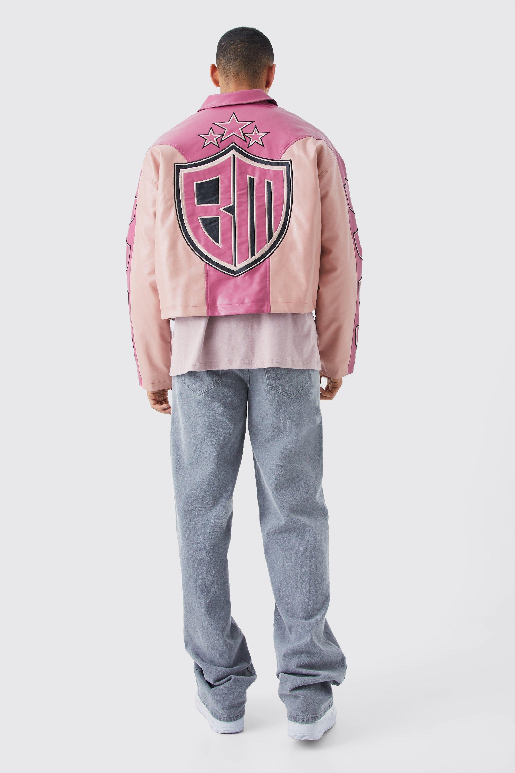 Boxy Pu Contrast Paneled Bomber With Badges | boohoo USA Boxy Pu Contrast Paneled Bomber With Badges | boohoo USA
