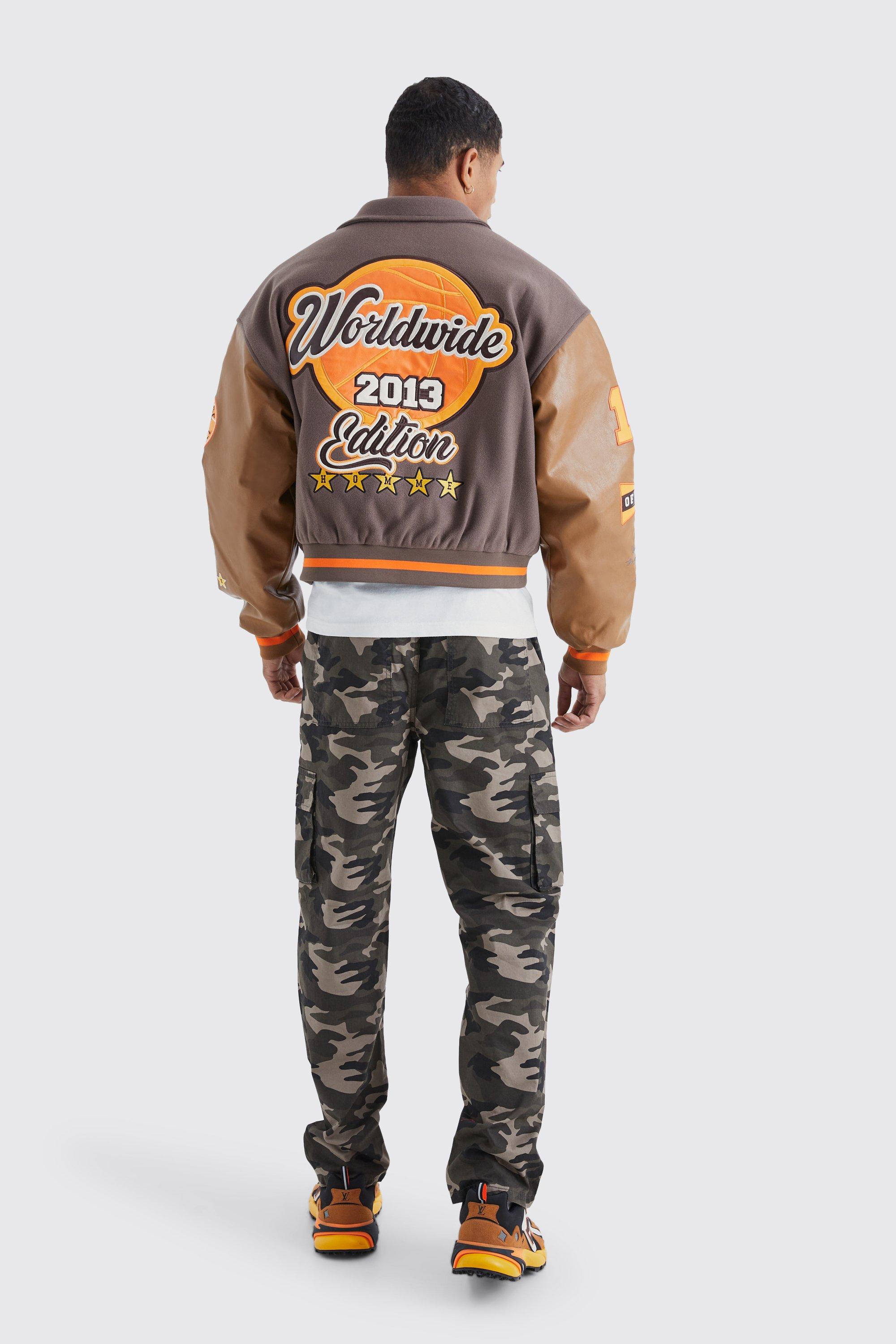 Boxy Pu & Melton Multi Badge Varsity Jacket | boohoo DK
