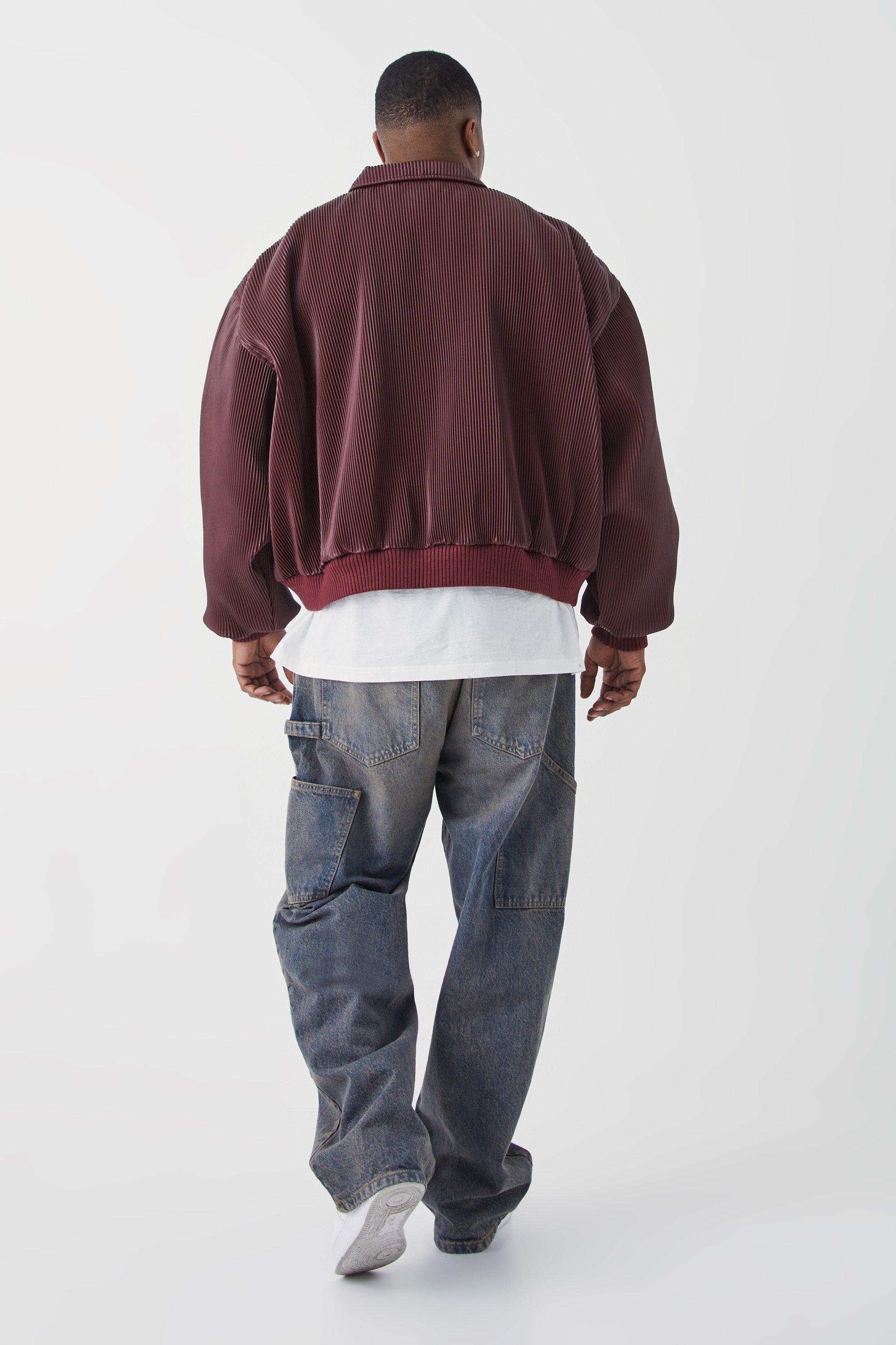 Plus Boxy Pleated Faux Leather Harrington Jacket | boohoo USA Plus Boxy Pleated Faux Leather Harrington Jacket | boohoo USA