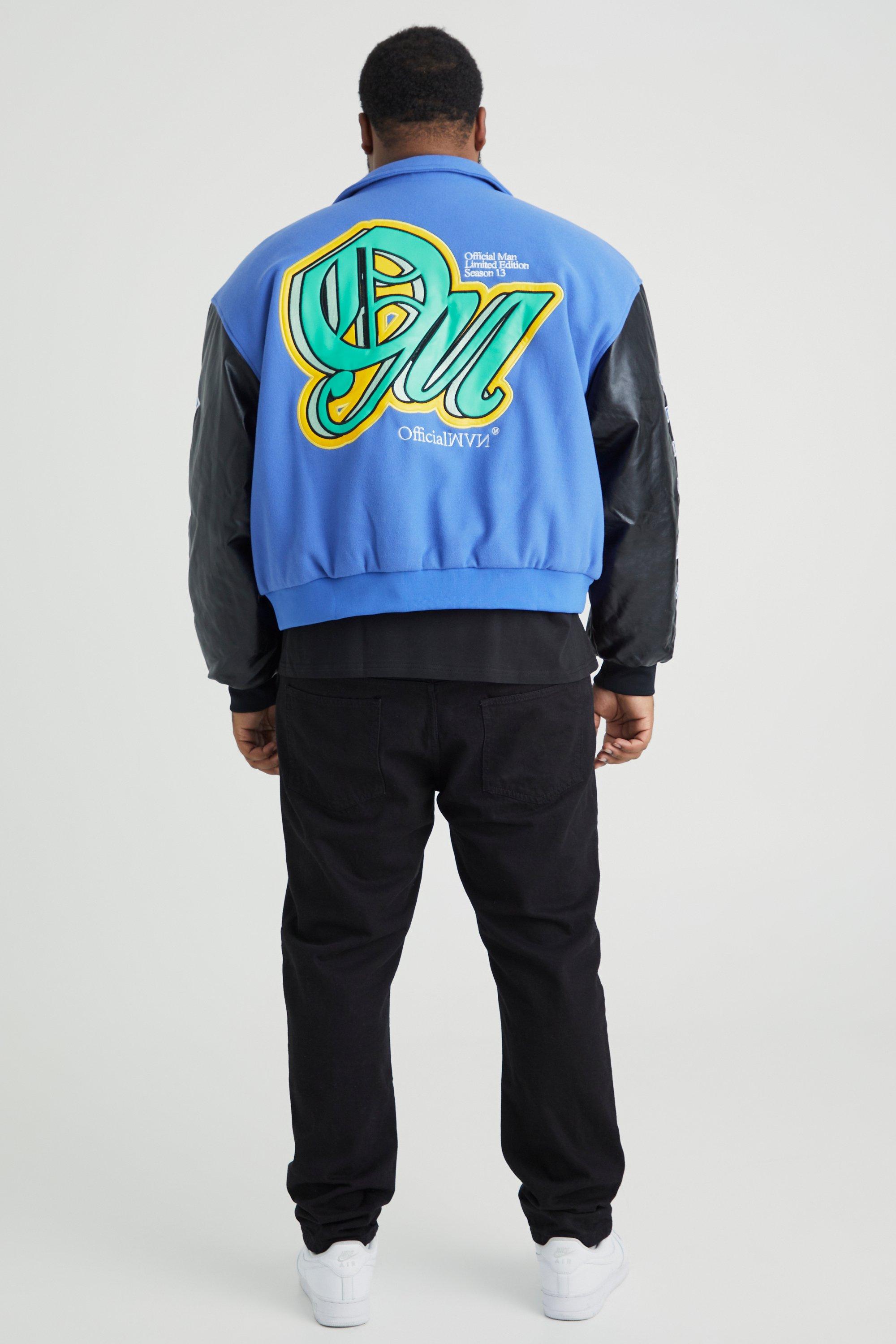 Plus Boxy Pu And Melton Collard Varsity Jacket | boohoo