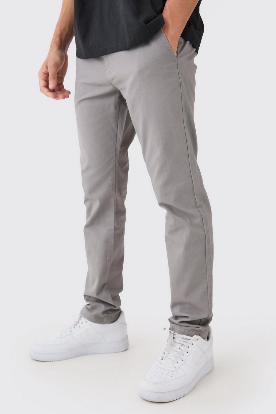 Pantaloni Chino Skinny Fit con vita fissa, Grey