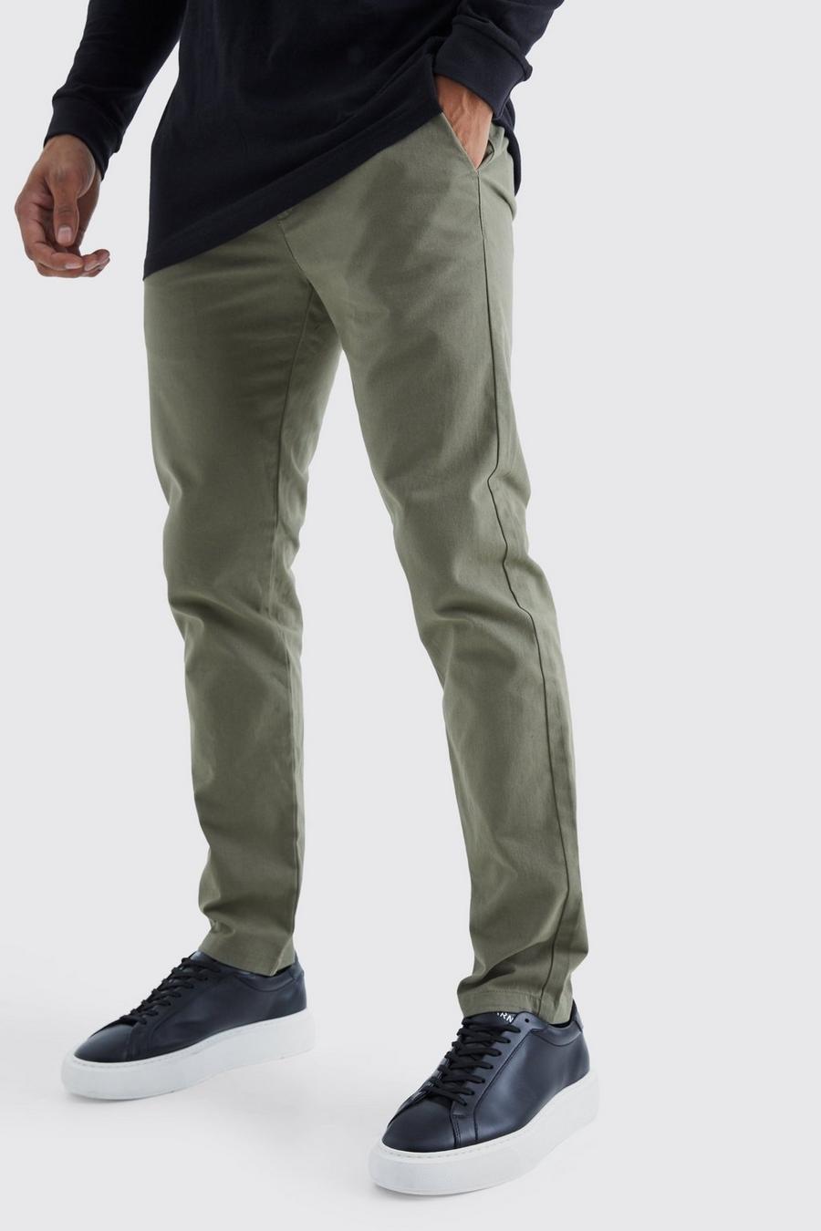 Khaki Skinny Fit Chino Broek Met Tailleband image number 1