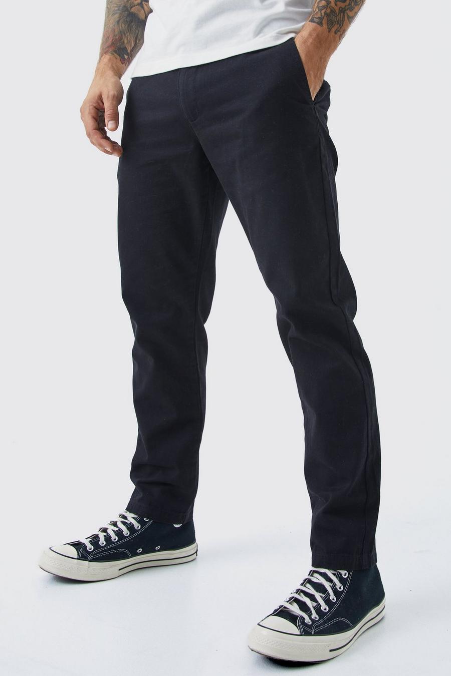 Pantalón chino pesquero ajustado con cintura fija, Black negro