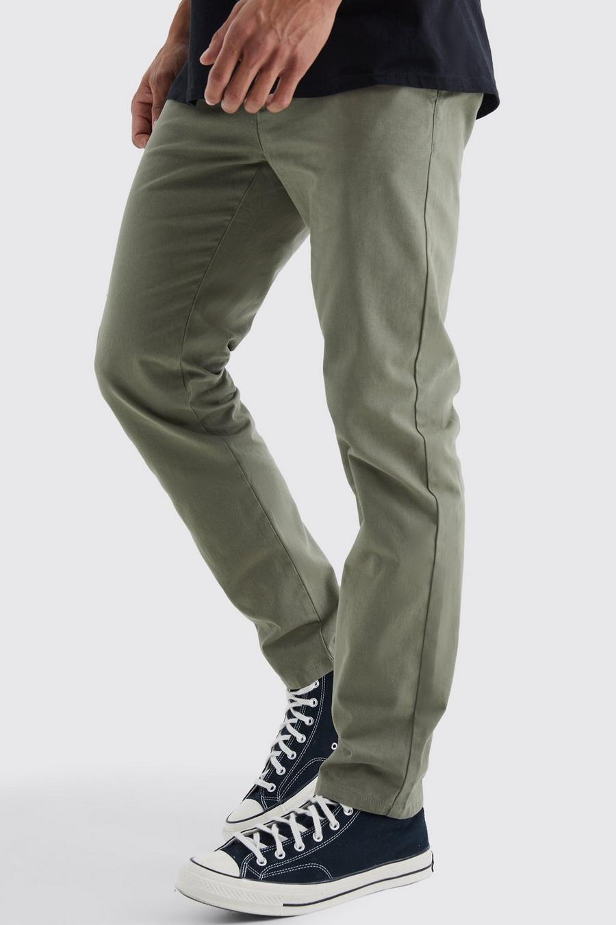 Khaki Fixed Waist Slim Chino Trouser