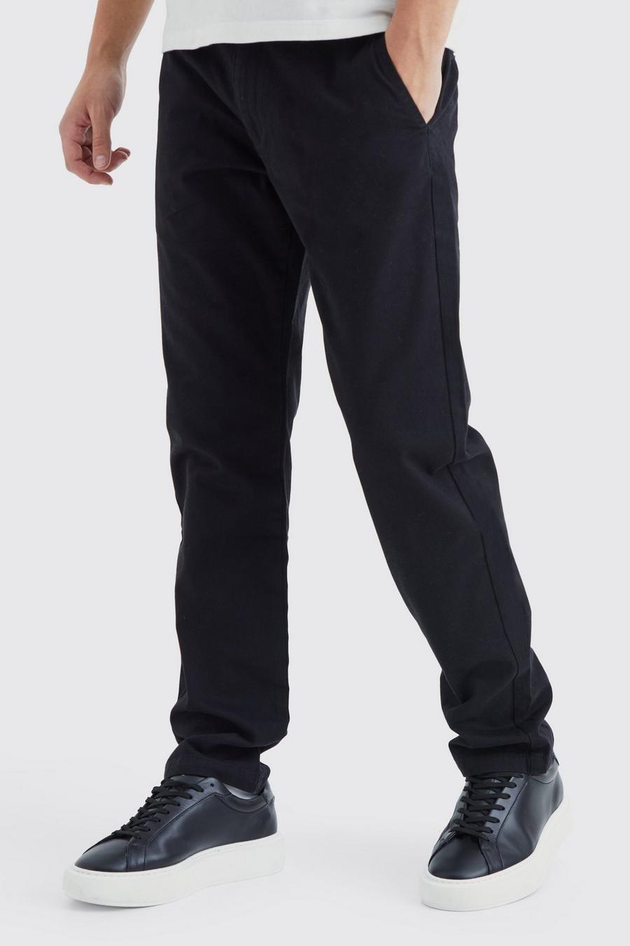 Black Fixed Waist Slim Chino Pants