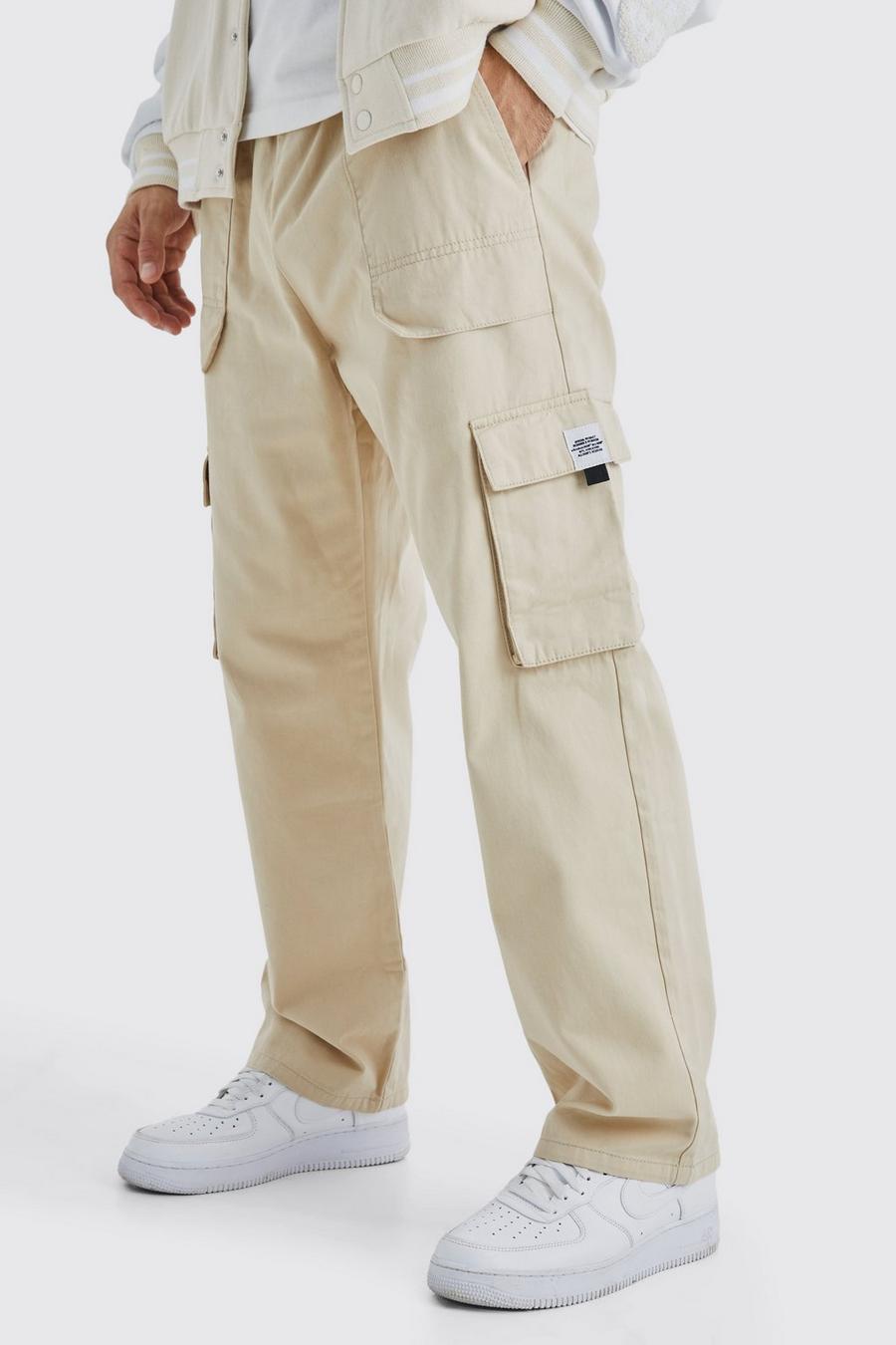 Pantalón deportivo cargo holgado con cintura elástica, Stone image number 1