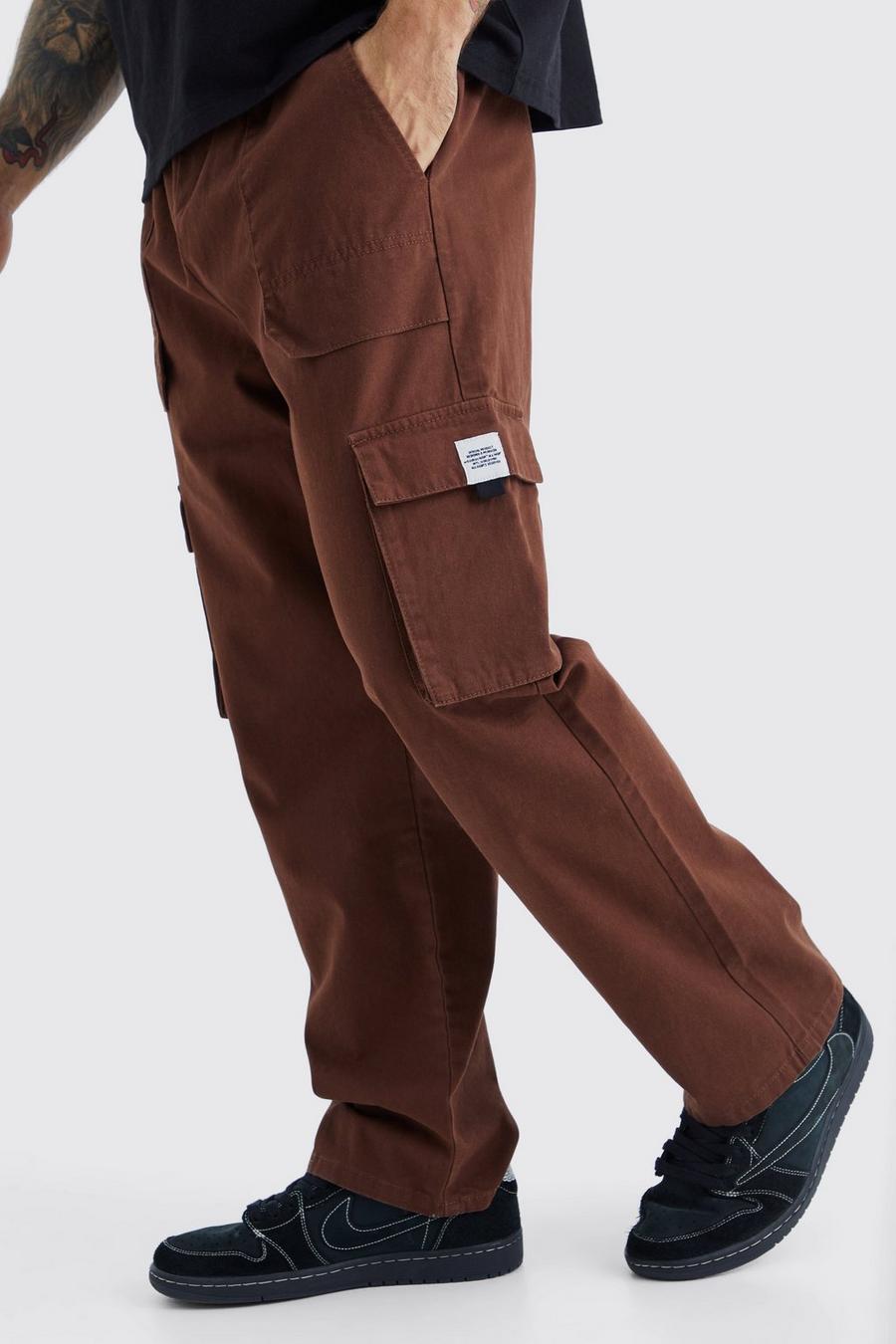 Pantaloni tuta Cargo rilassati con vita elasticizzata e fibbia, Chocolate marrón