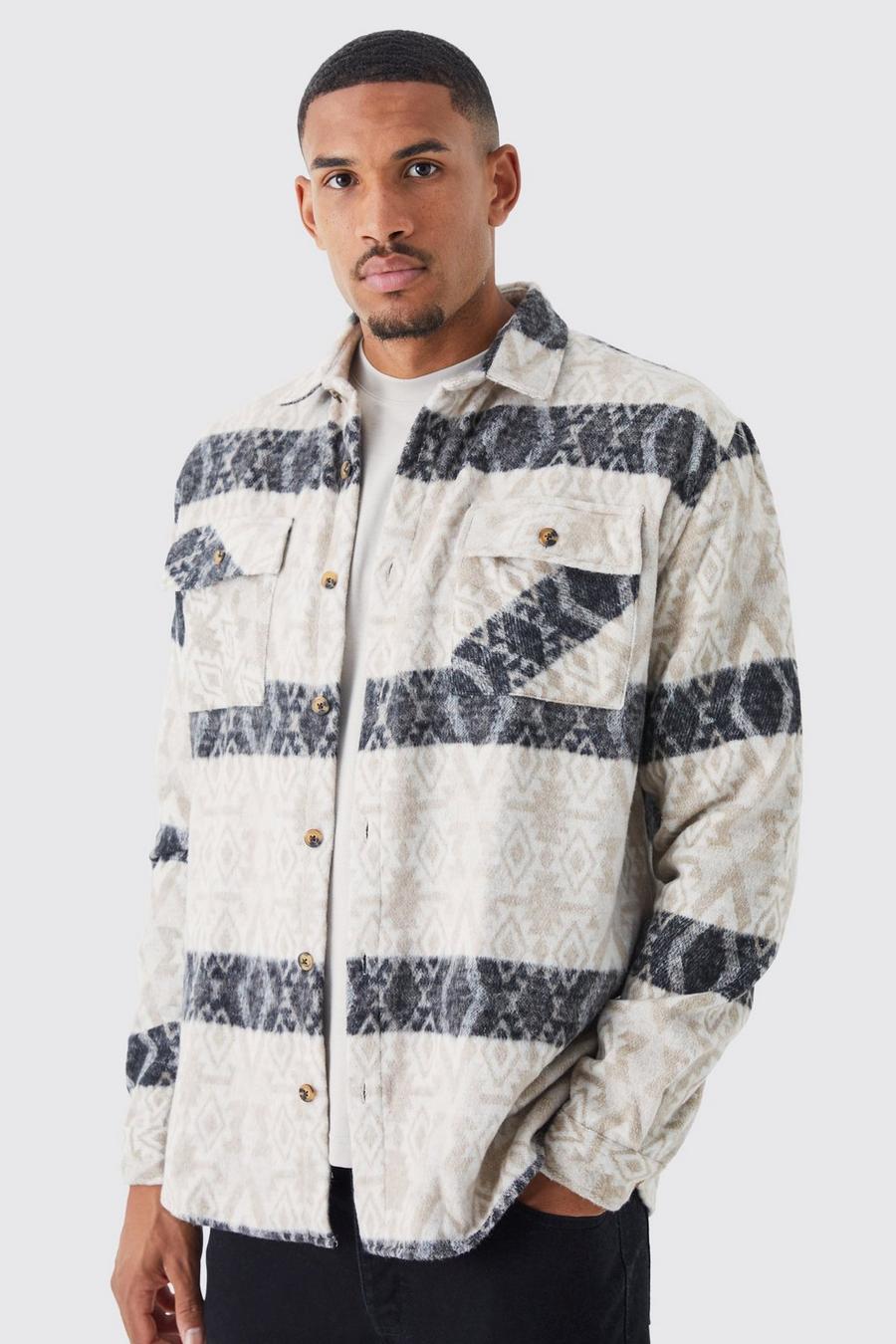 Brown Tall Longsleeve Oversized Aztec Overshirt image number 1