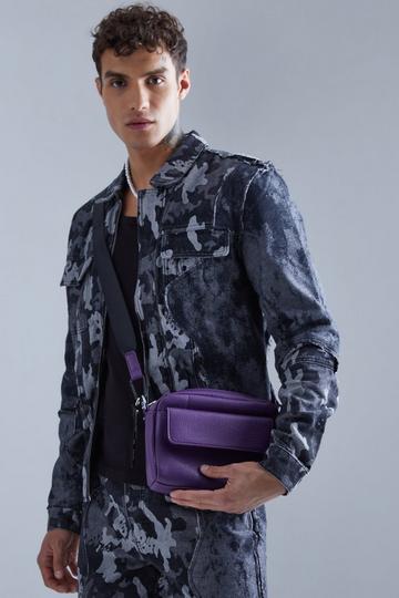 Man Faux Leather Cross Body Bag purple